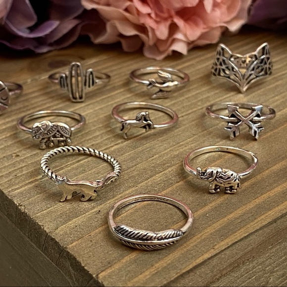 12 Pcs Boho Antique Silver Arrow Fox Carved Animal - Picture 10 of 15